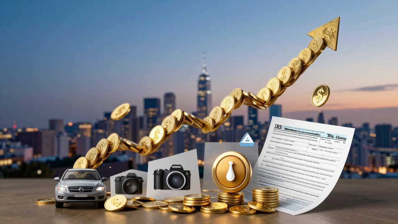 Abstract financial resilience collage with gold coins, Monero symbols, and icons of expenses rising above a city skyline.