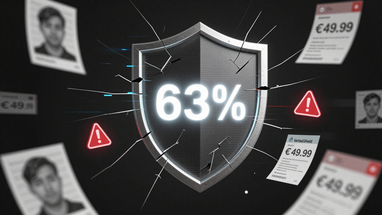 Cracked &#039;VerifiedShield&#039; icon with stolen photos and payment receipts.